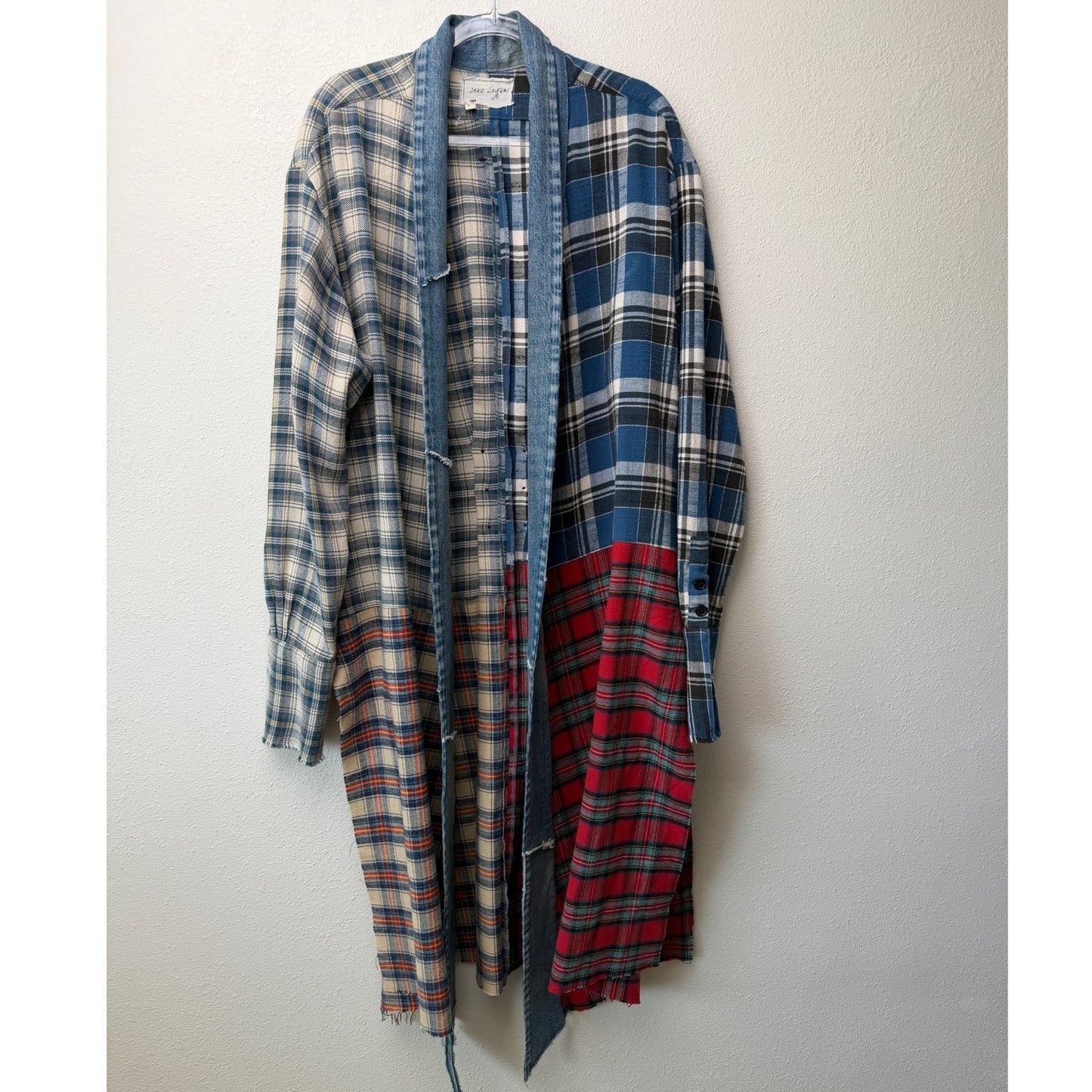 NWOT Greg Lauren Denim Studio Patchwork Plaid Kimono Coat Size S