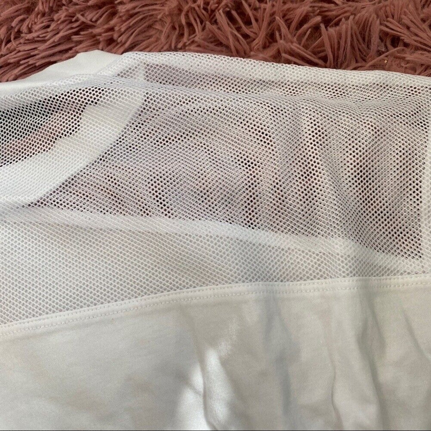 NWT Kendall & Kylie White Mesh Shoulder Raw Hem Long Sleeve Crop Blouse S