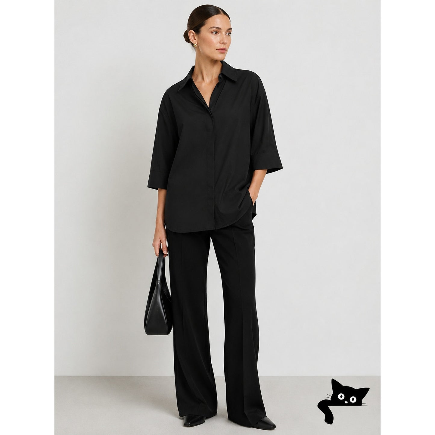 The Row Elada Wool-Blend Shirt Black Women’s US 10 3/4 Sleeve