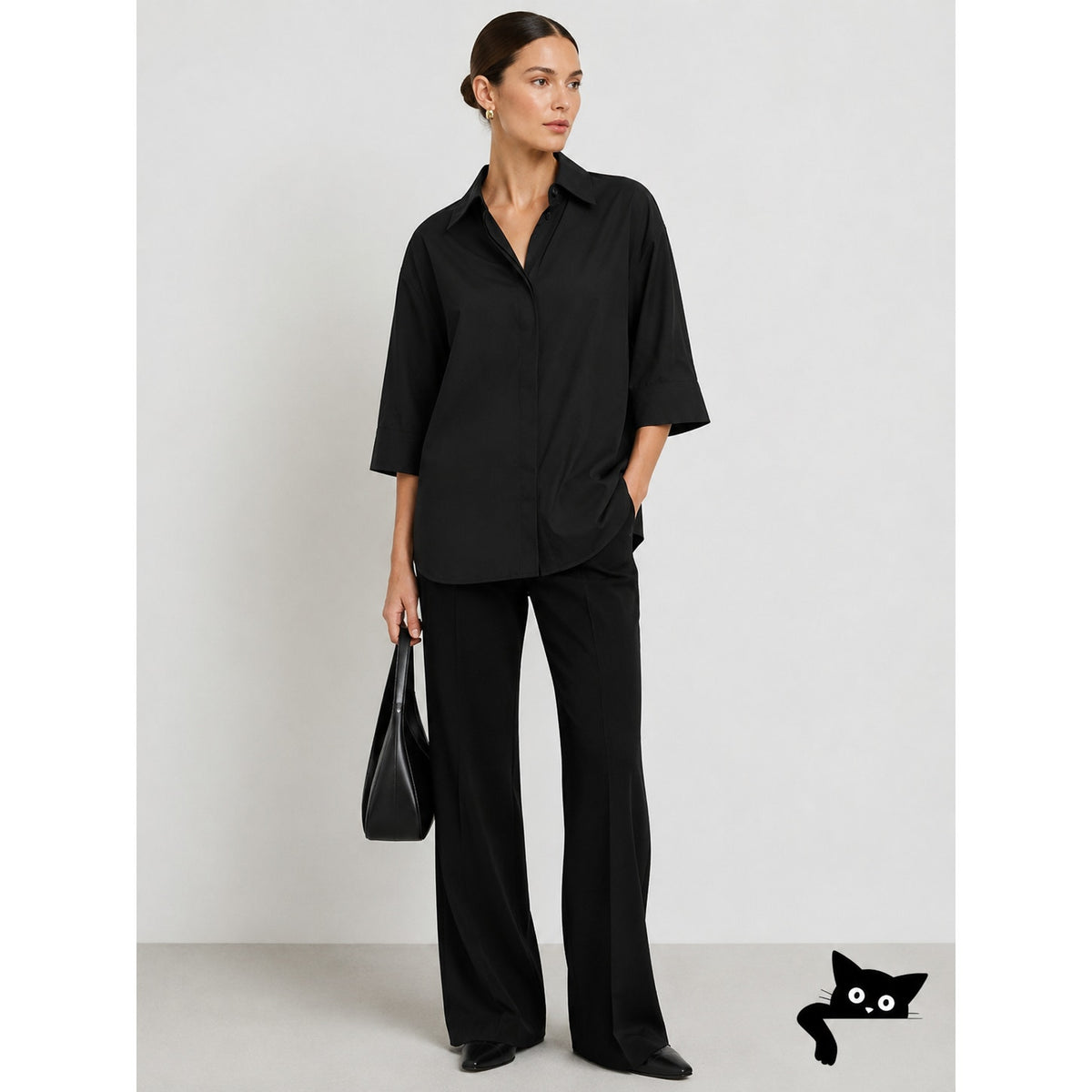 The Row Elada Wool-Blend Shirt Black Women’s US 10 3/4 Sleeve