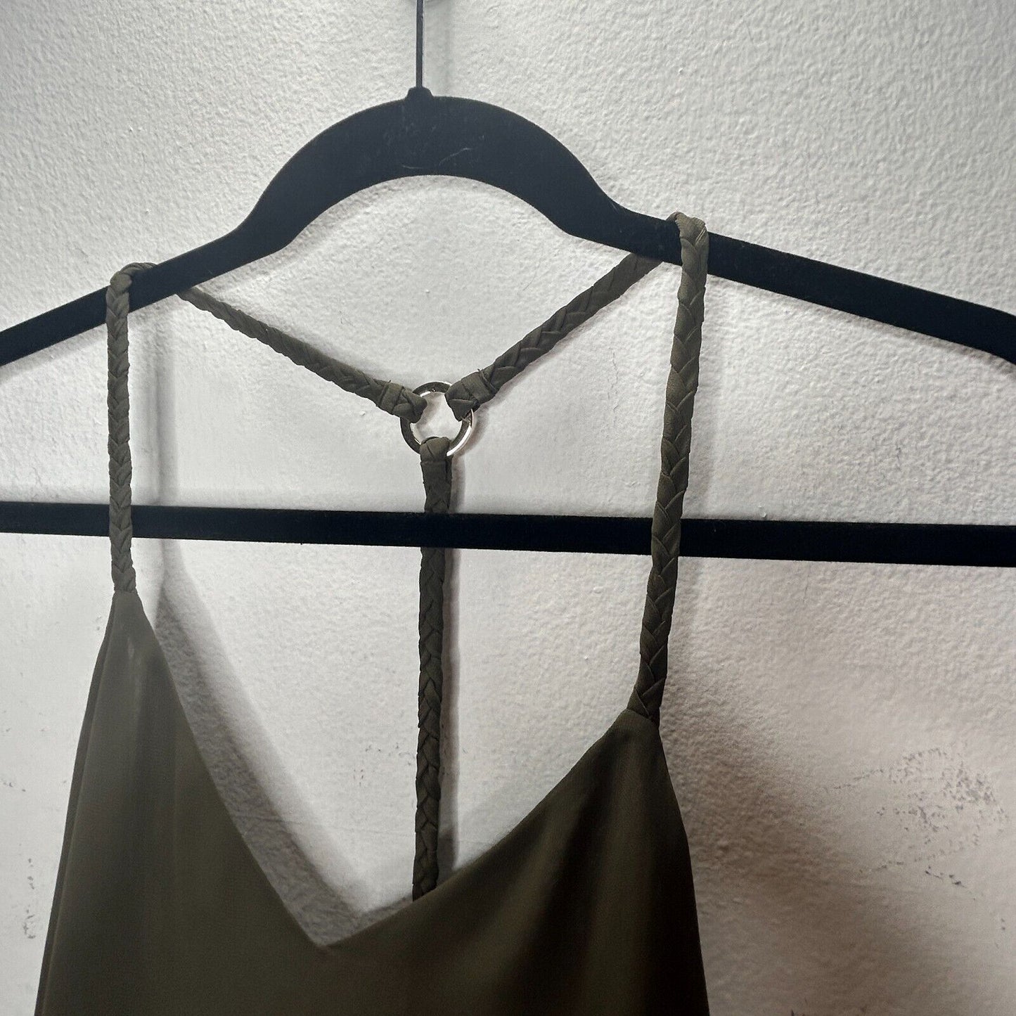 Marciano Olive VNeck Braided Racer Back Semi Sheer Blouse SM