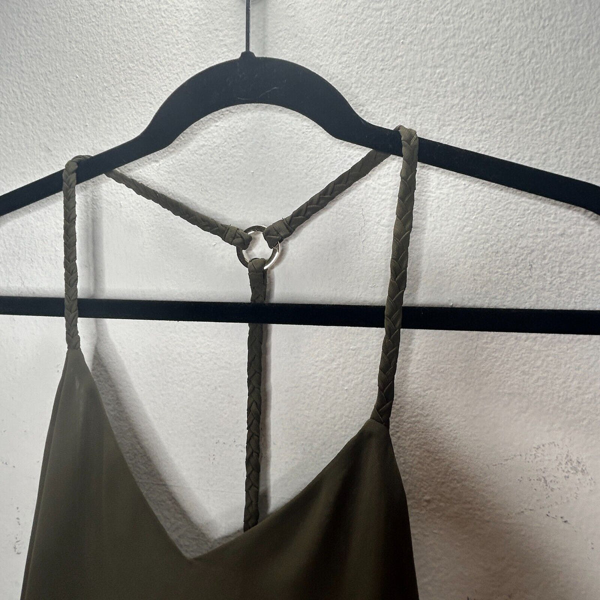 Marciano Olive VNeck Braided Racer Back Semi Sheer Blouse SM