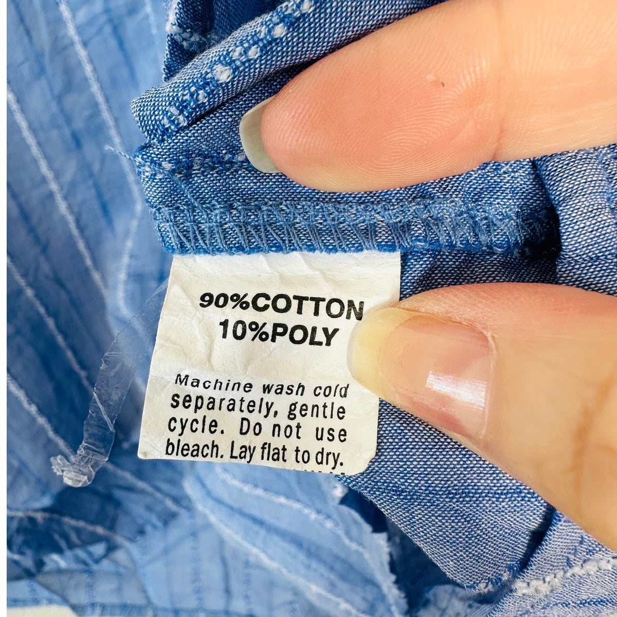 American Colors Denim Blue White Fuzzy Stitch Stripe Button Shirt M