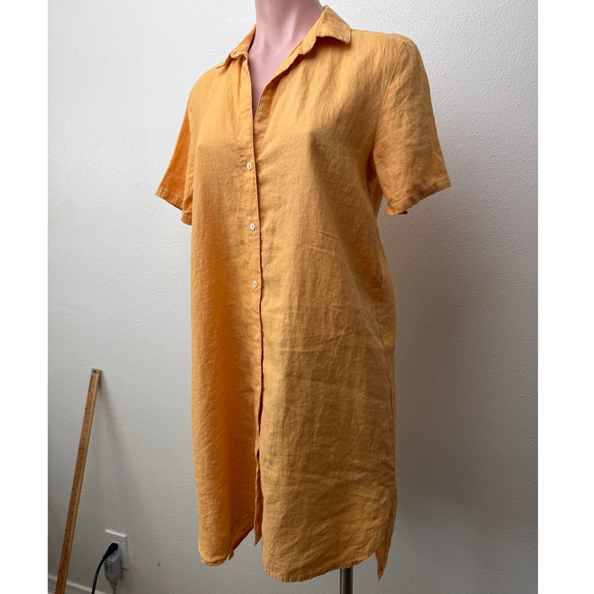 James Perse Mustard Gold Linen Button Front Shirt Dress Women's US M