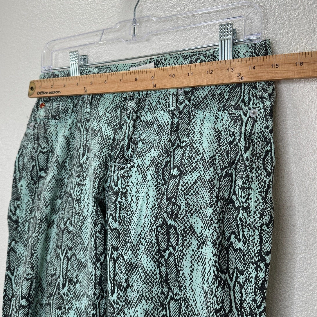 Hudson Aqua Teal & Black Snakeprint Nico Super Skinny Midrise Jean 26