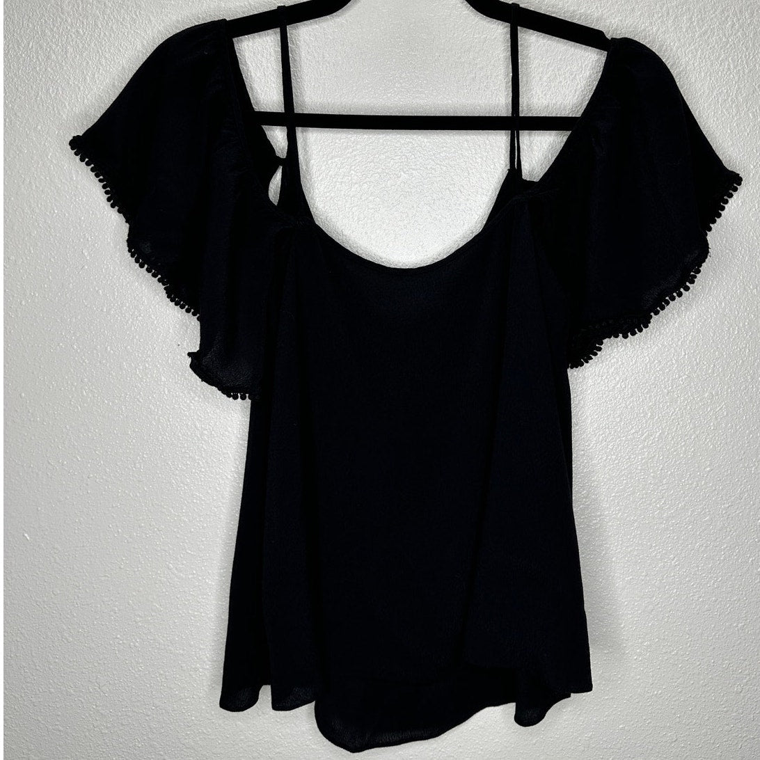Rebecca Minkoff Aida Black Cold Shoulder Spaghetti Strap Blouse Top Small