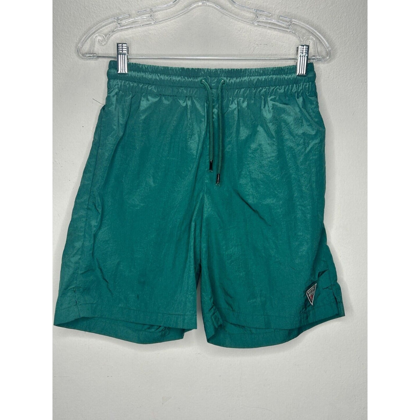 Guess Green Stretch Waist Drawstring Nylon Jogging Shorts Small