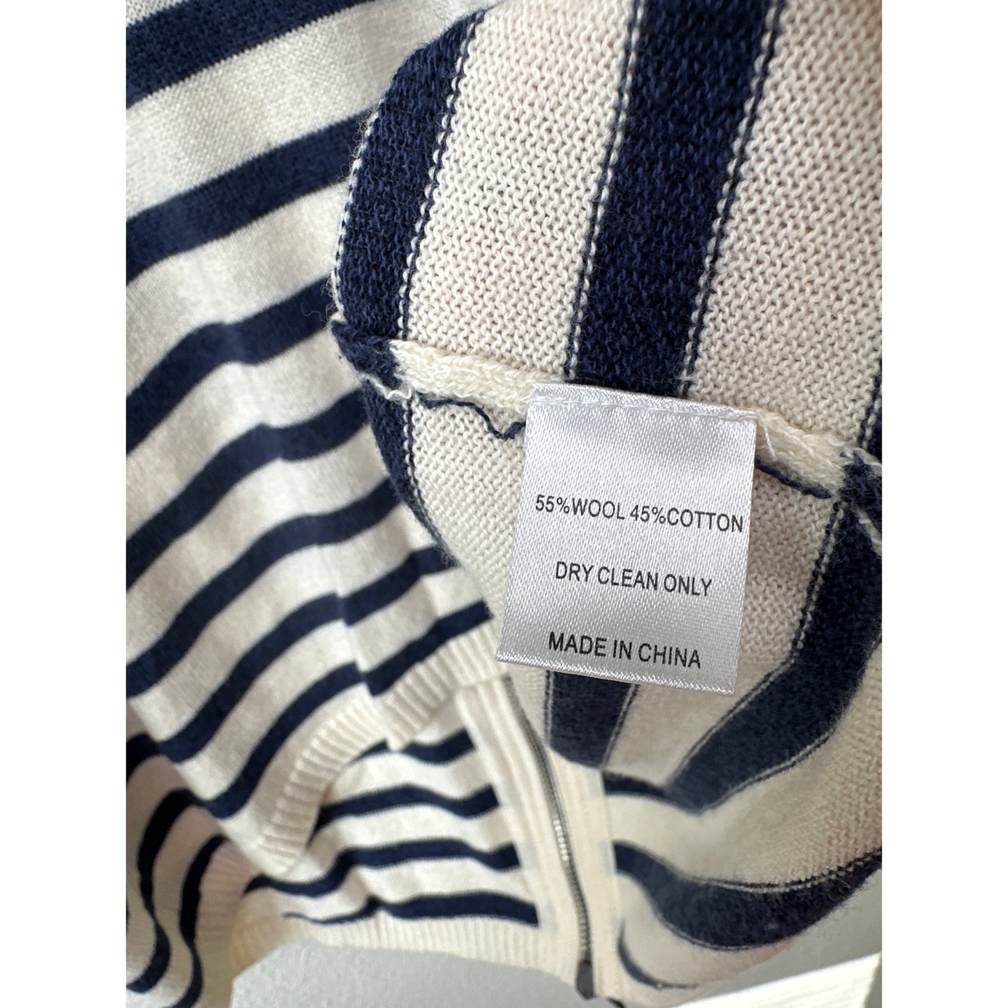 Vince Striped Sweater Cream Navy Women's US L High Low Back Zip