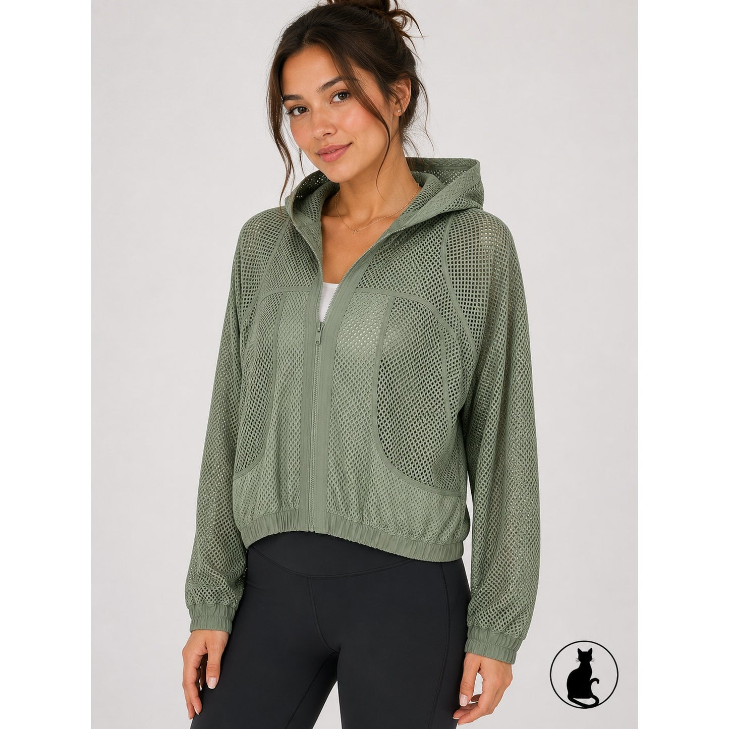 Lululemon Sage Green Relaxed Fit Mesh Hooded Front Zip Jacket 4