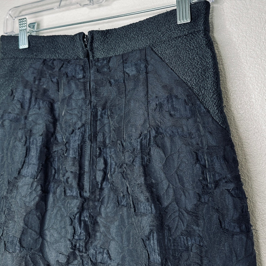 H&M Black Tiered Burnout Jacquard Weave Lace Pockets Back Zip Mini Skirt 8