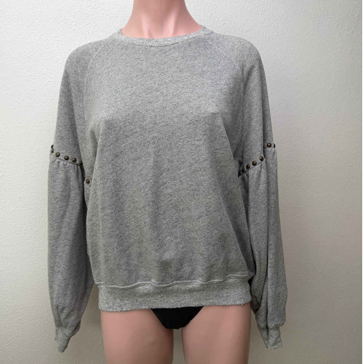 The Great Studded Balloon Sleeve Gray Sweater Size 1 Small