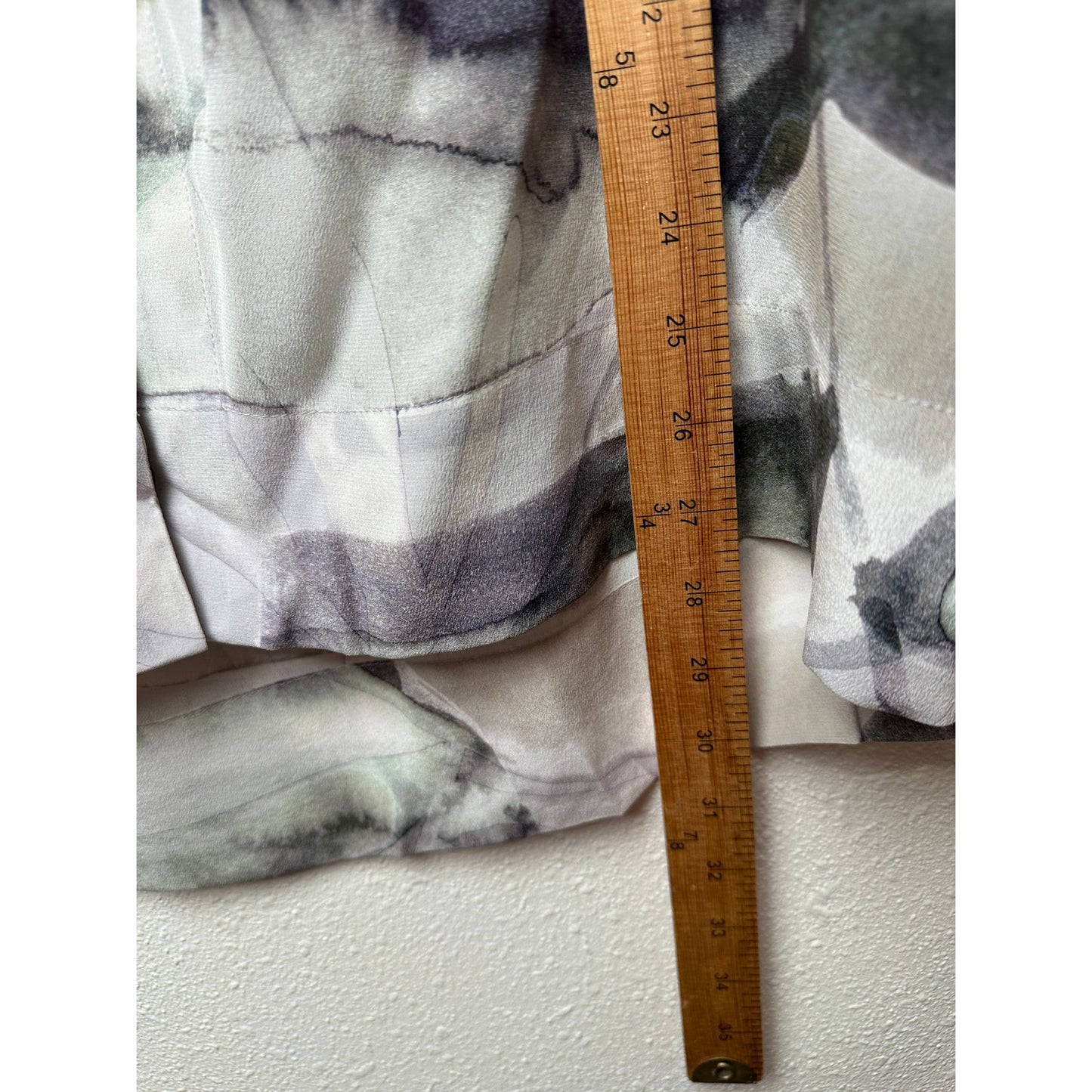 Poetry 100% Silk Blouse Gray Green Ivory Womens US 10 V Neck