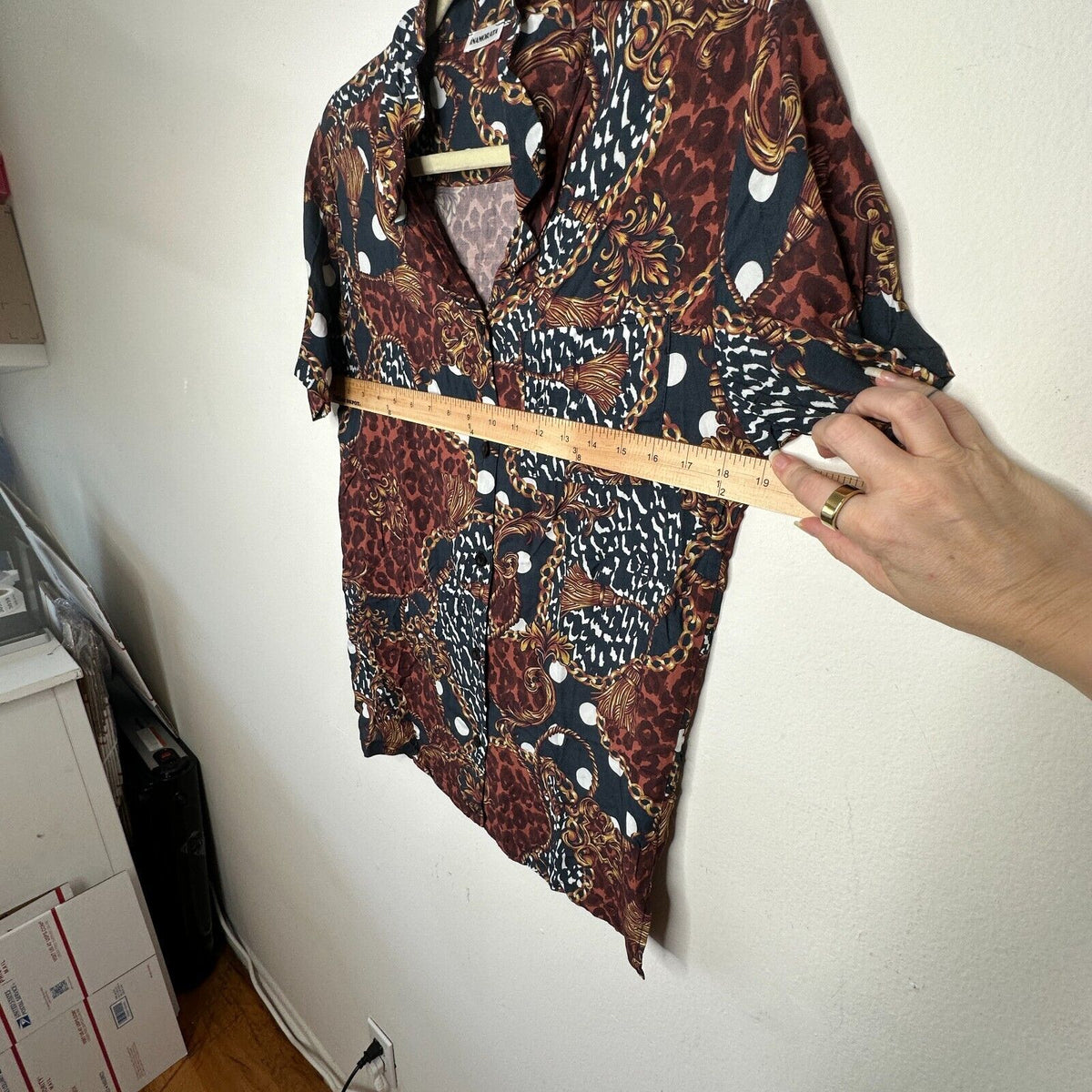 Inamorata Burgundy Leopard-Link Short Sleeve Button Down El Camino Shirt XS / S
