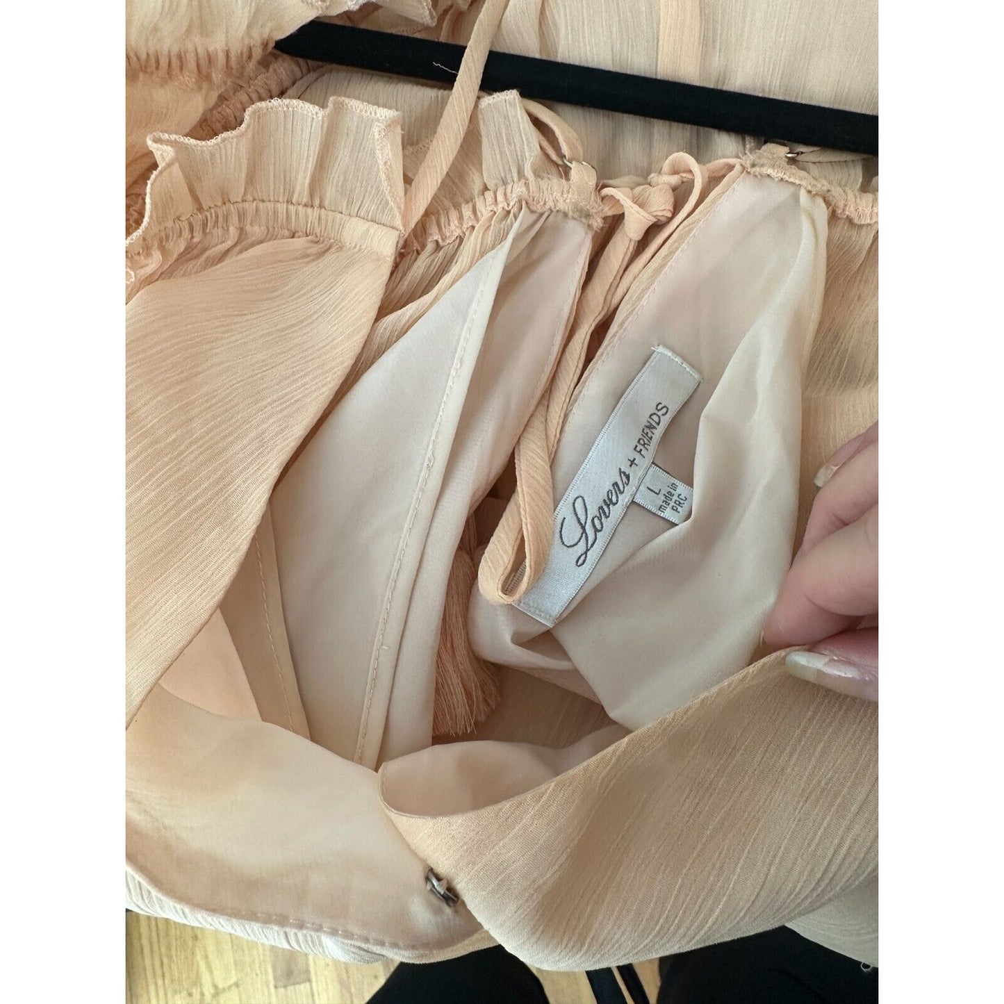 Lovers + Friends Cute Peach Malia Ruffle Cold Shoulder Deep-V Open Back Romper L