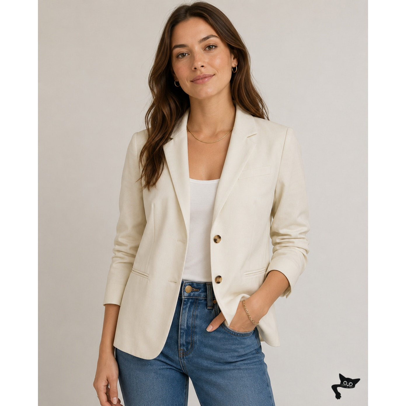 The Row Cream Wool-Silk Two-Button Blazer Jacket Women’s 14