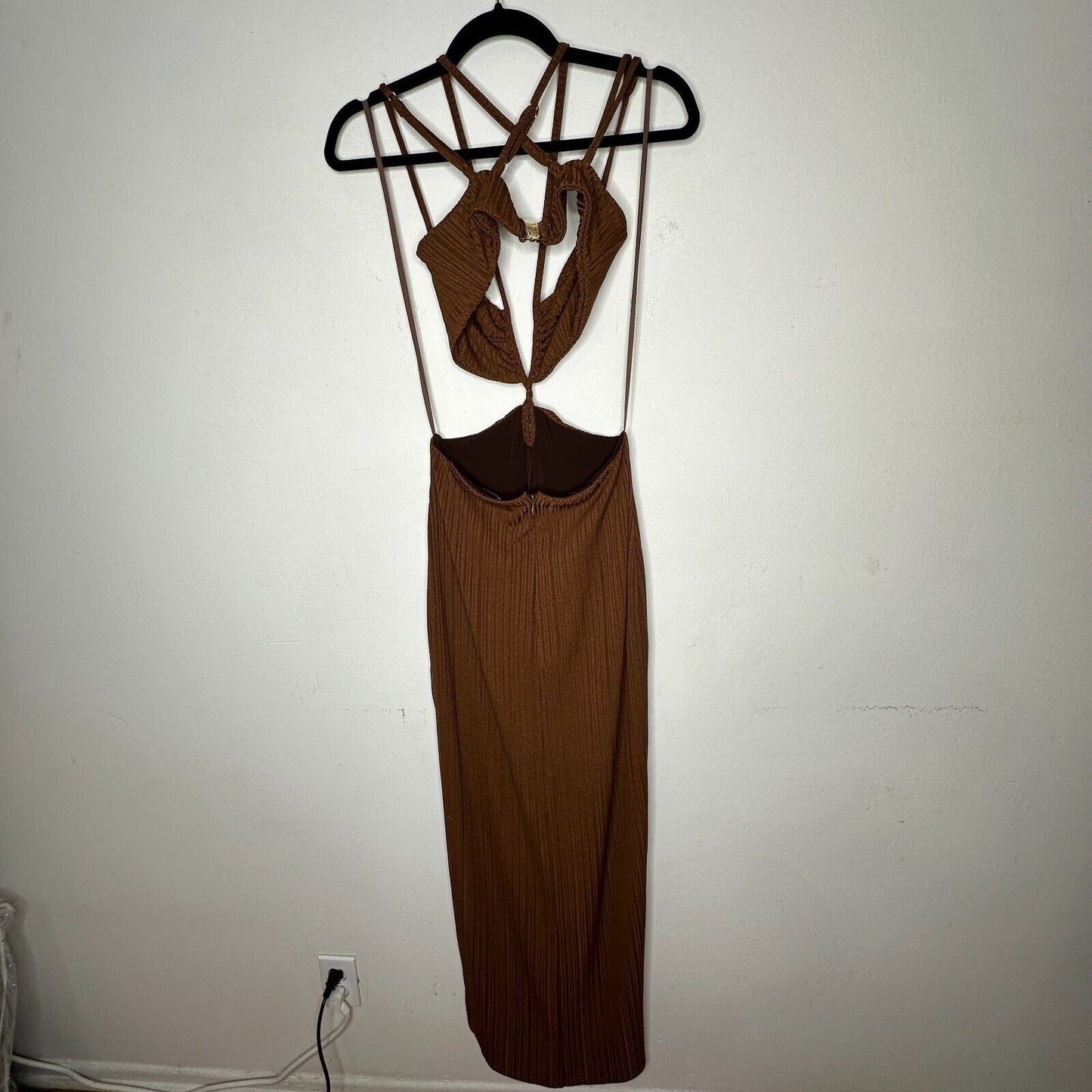 Rumer The Label Chocolate Ribbed Oasis Bandeau Style Cut Outs Lined Maxi S