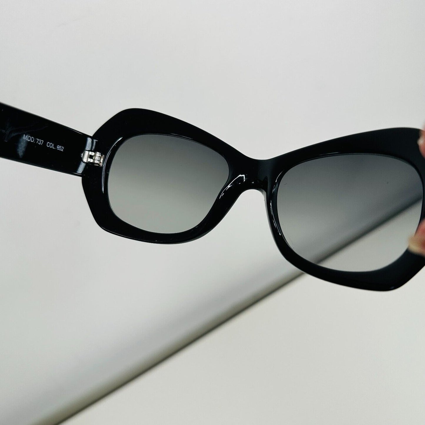 Vintage 80's Versace Black Modified Cat Eye Gray Lense Sunglasses MOD737COL852