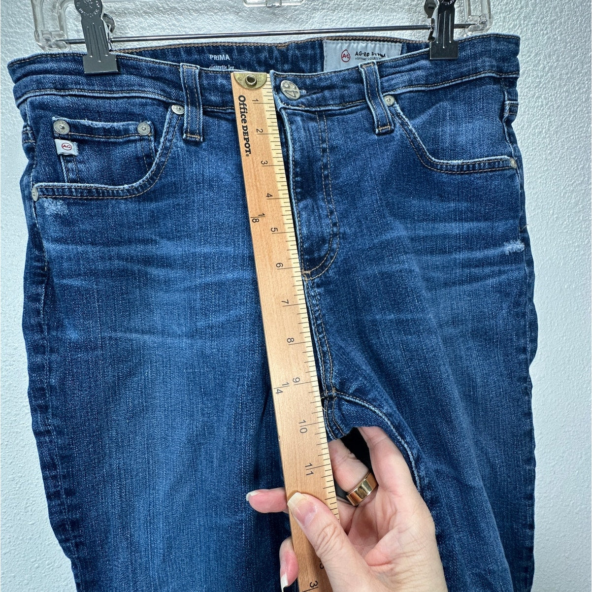 AG Medium Dark Wash Prima Cigarette Leg Whiskered Jeans 30R