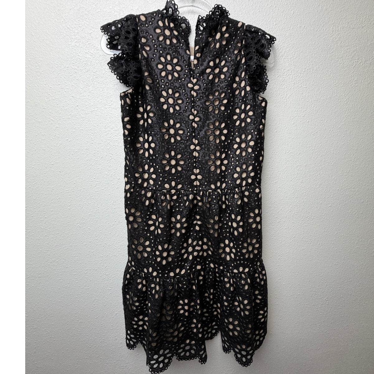 Sea New York Black Eyelet Lace Mock Neck Ruffle Dress US 0