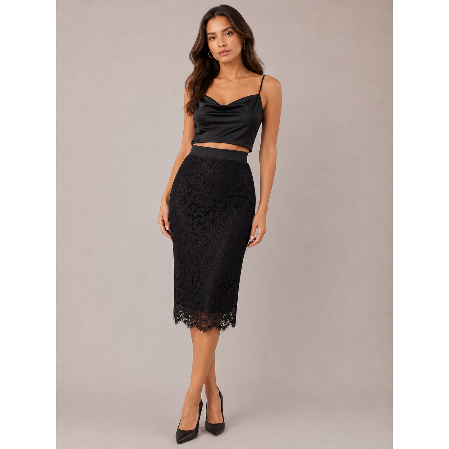 NWT Dolce & Gabbana Black Lace Pencil Skirt Back Zip Underskirt 46 / XL