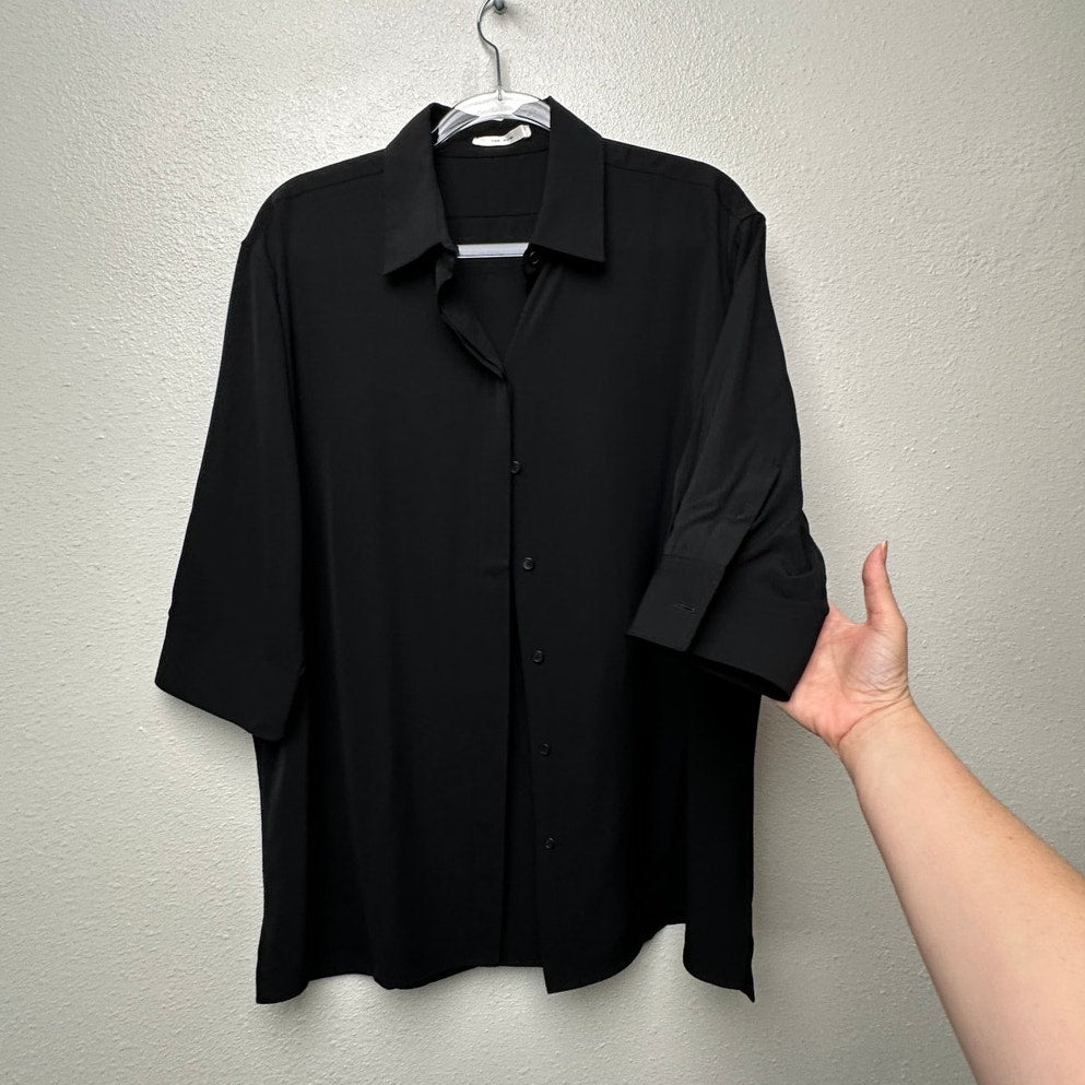 The Row Elada Wool-Blend Shirt Black Women’s US 10 3/4 Sleeve