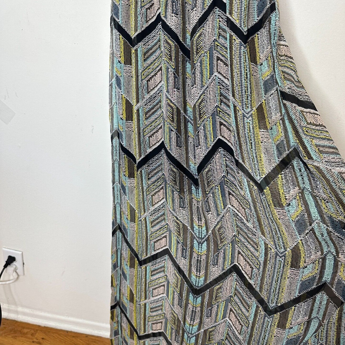 NWT Ella Moss Colorful Mazatlan Off Shoulder Silk Maxi Dress Adj Straps Med