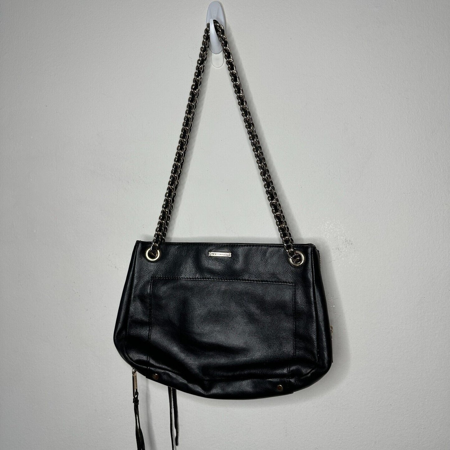 Rebecca Minkoff Black Leather Shoulder Bag Purse with Gold Hardware Chain Strap