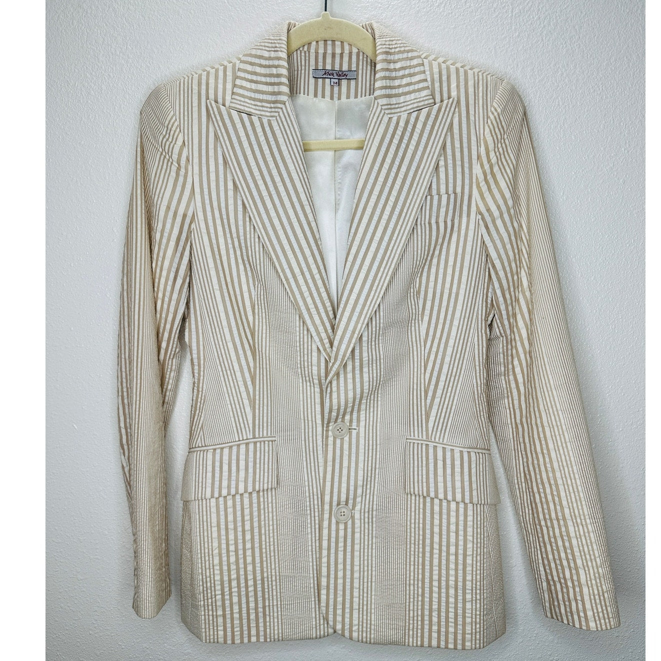 Alvin Valley Tan & Cream Stripe 3-Button Blazer Jacket 34