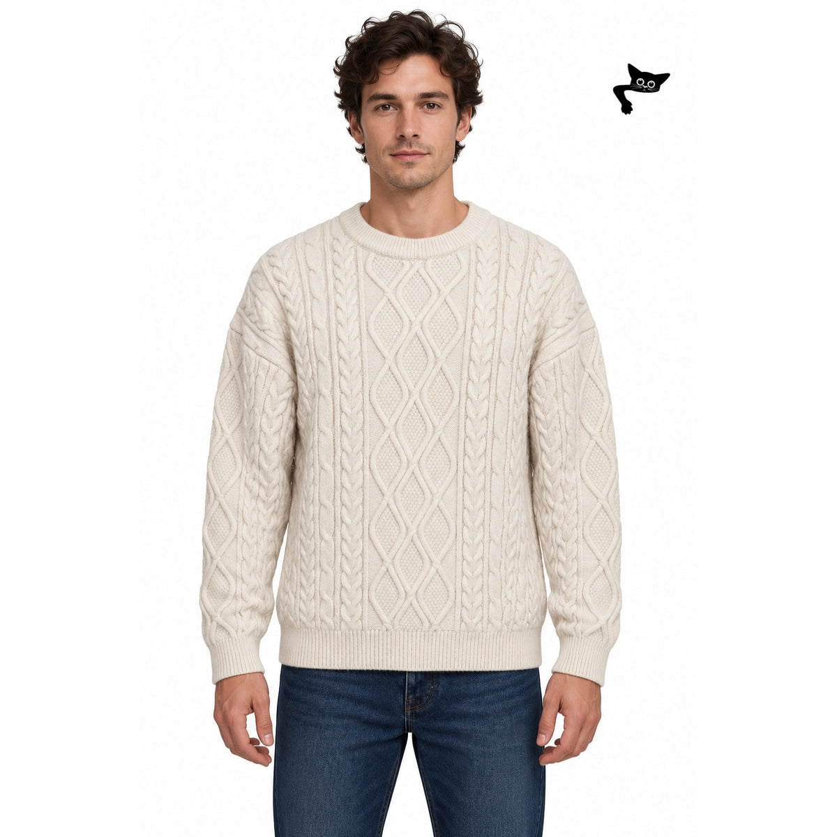 Aelfric Eden Cream Cable Knit Crewneck Sweater L