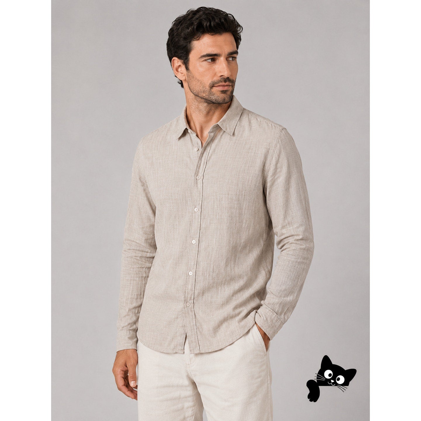 James Perse Linen Shirt Beige Gray Long Sleeve Collared Button Down 4 / XL