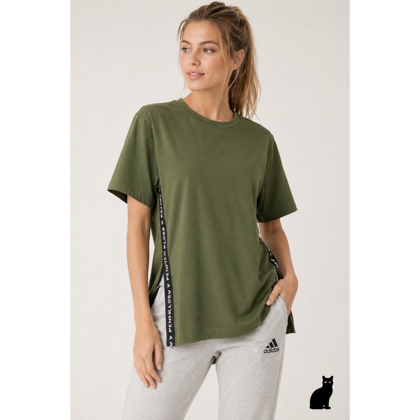 Adidas x Karlie Kloss Olive Oversize  Side Slit Training Tshirt xs