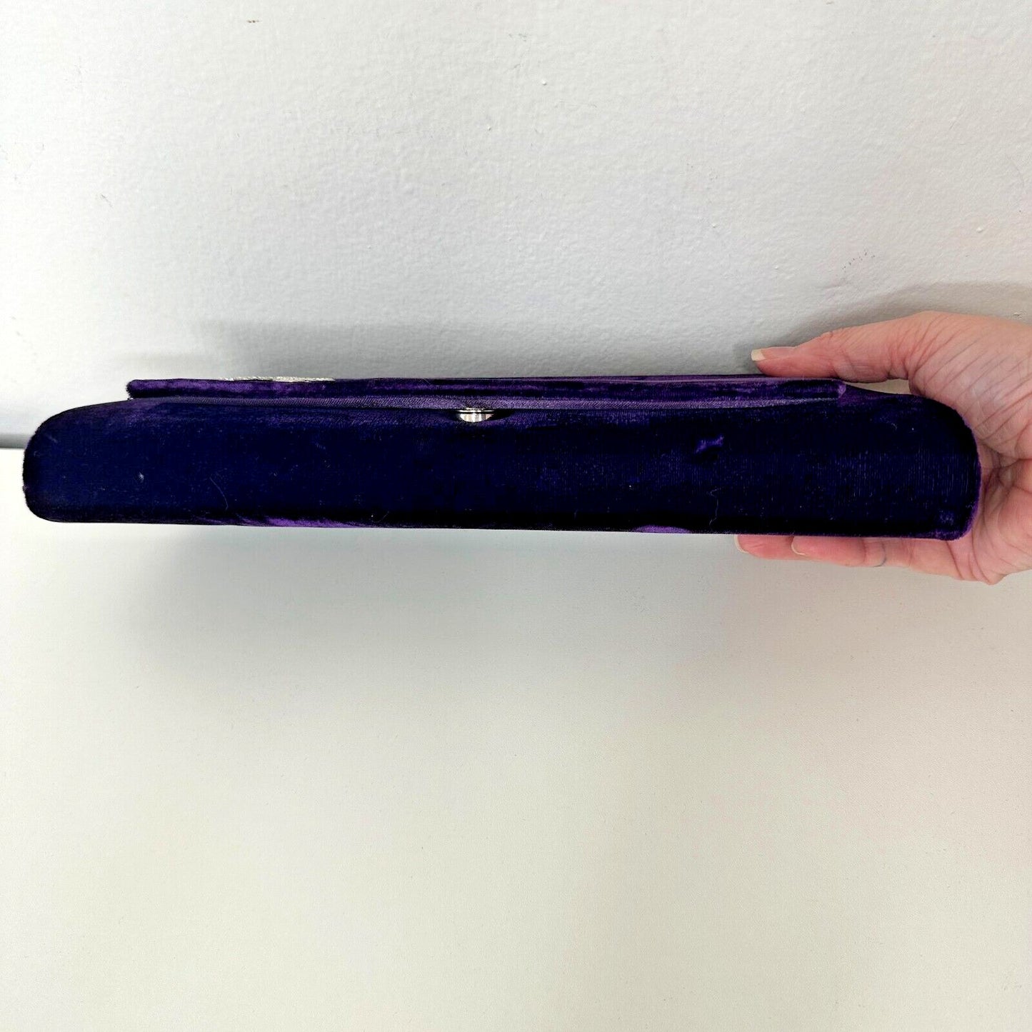 Savannah Purple Velour Clutch Rhinestone Embellished Hidden Rope Strap Clutch