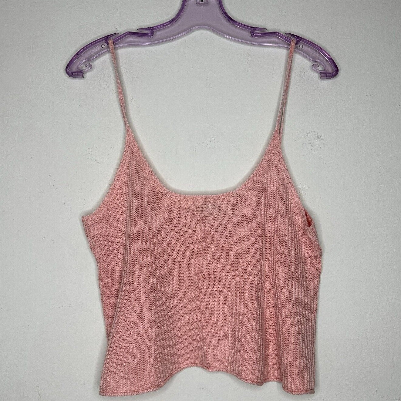 BDG Pink Rib Knit Spaghetti Strap Deep Scoop Neck Crop Top Boxy Sweater M