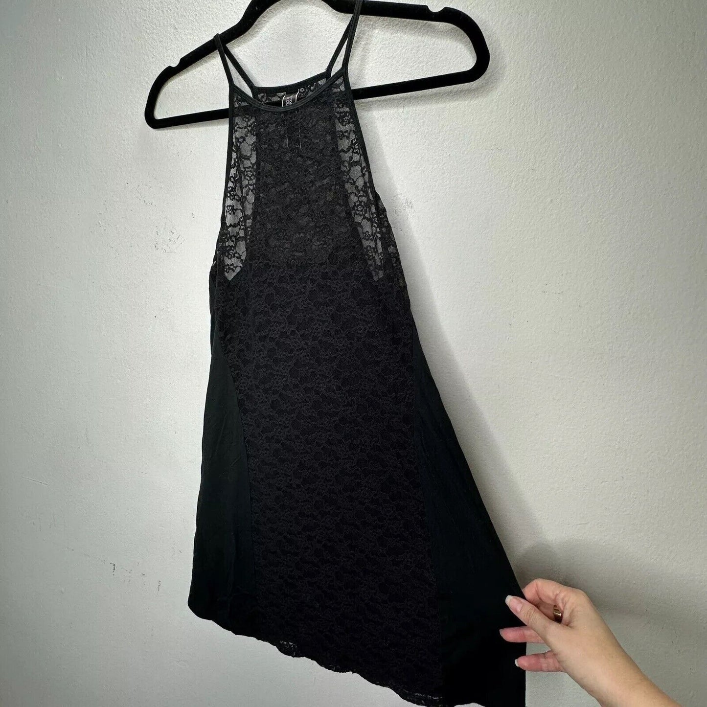 Victoria Secret Black High Neck Tank Spaghetti Strap Sleeveless Lace Nighty S
