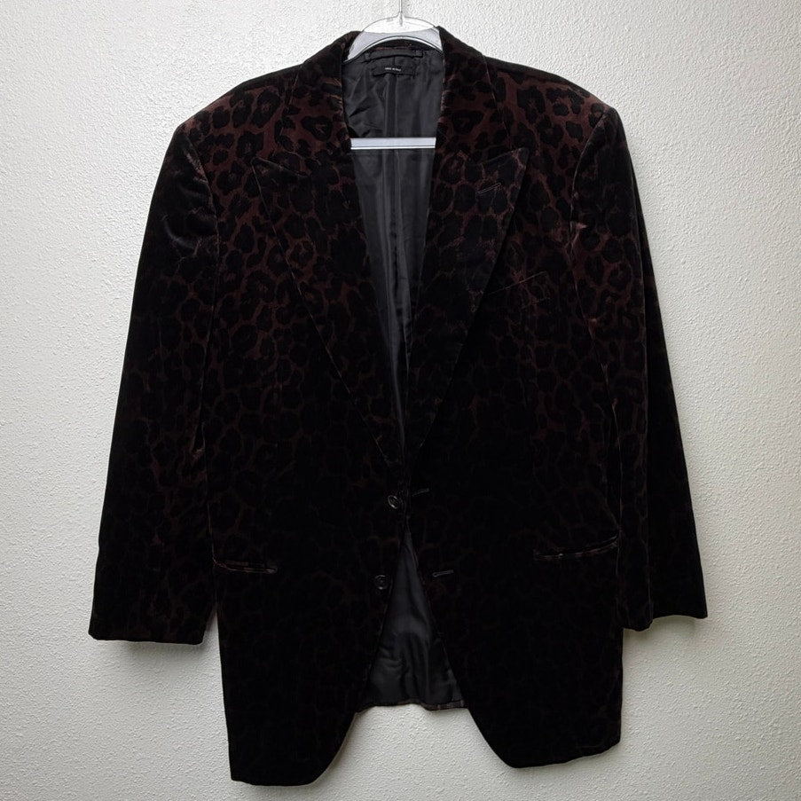 Tom Ford Leopard Print Velvet Blazer Cocktail Jacket Brown Black Men's US 48R