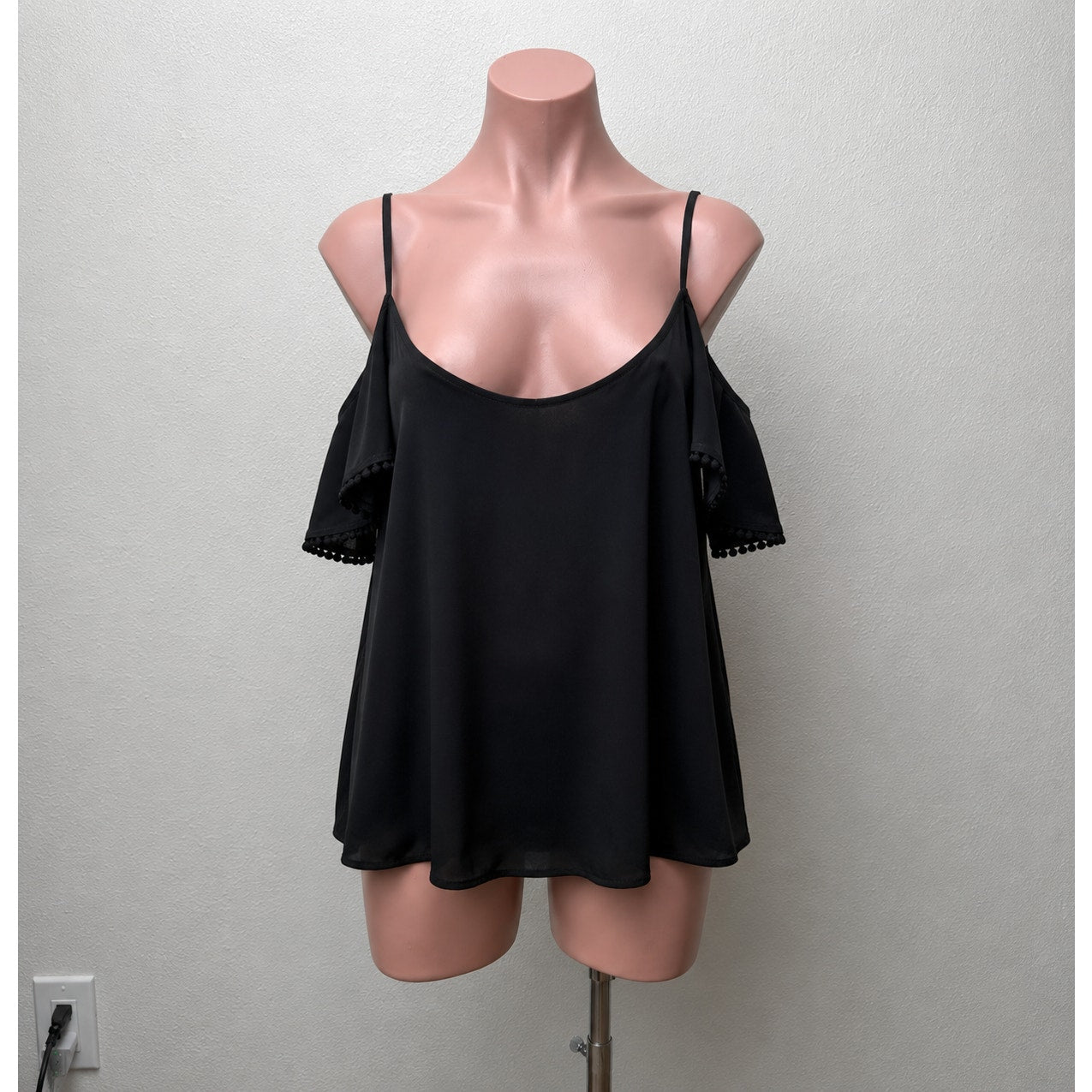Rebecca Minkoff Aida Black Cold Shoulder Spaghetti Strap Blouse Top Small