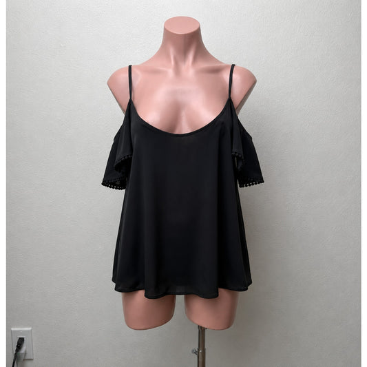 Rebecca Minkoff Aida Black Cold Shoulder Spaghetti Strap Blouse Top Small