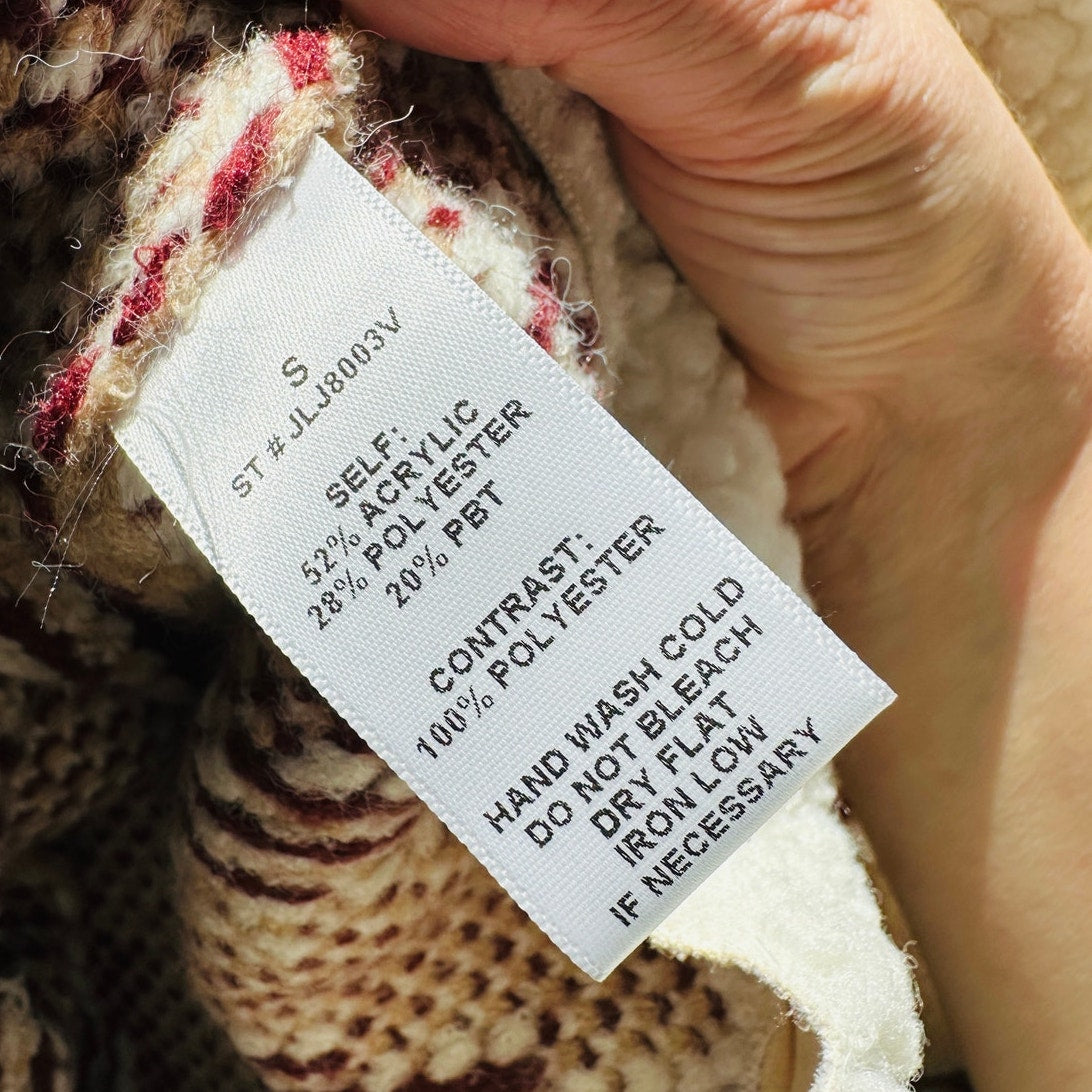 a. peach Tan Ivory Burgundy Southwest Print Button Collared Sweater Jacket S