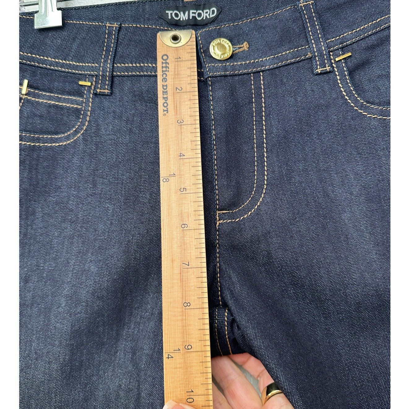 NWT Tom Ford Dark Indigo Skinny Jeans Women’s 29 Low Rise Gold Zip Ankles