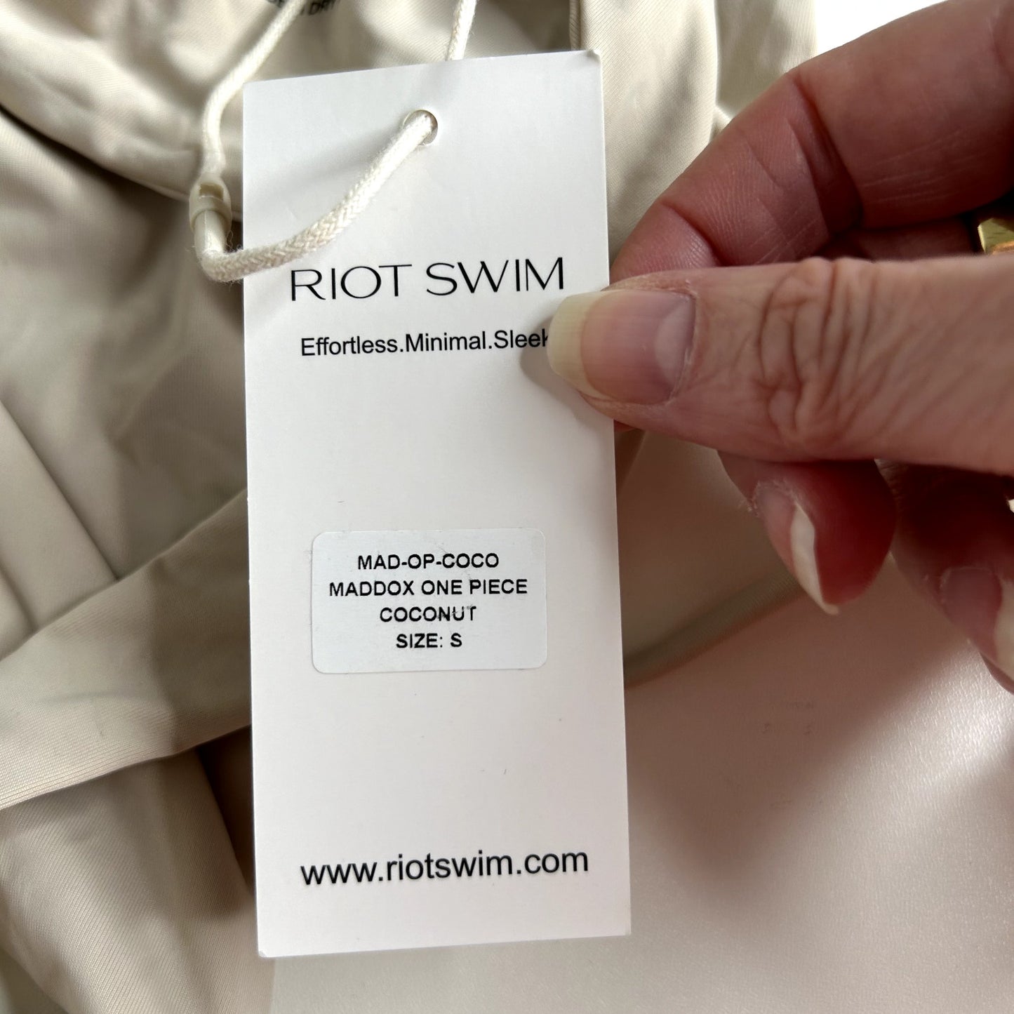 NWT Riot Swim Coconut Maddox 1-Piece 1-Shoulder Tie Waist High Leg Swimsuit SM