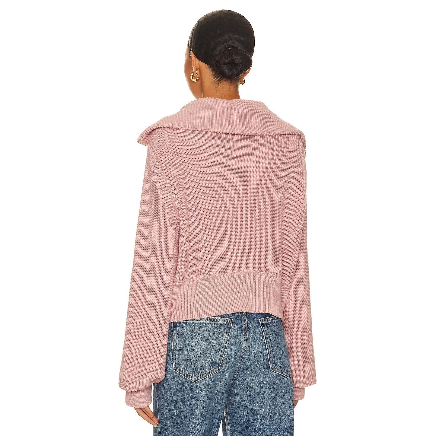 Varley Pink Mentone Half Zip Wide Collar Shaker Sweater XS