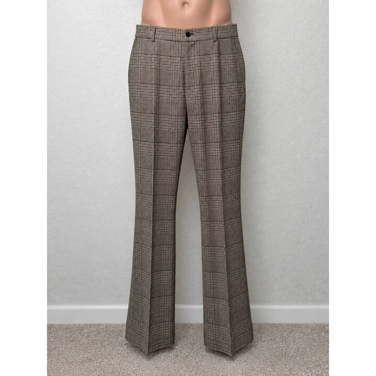 OTD On This Day Beige Brown Plaid Flare Pants Men 33