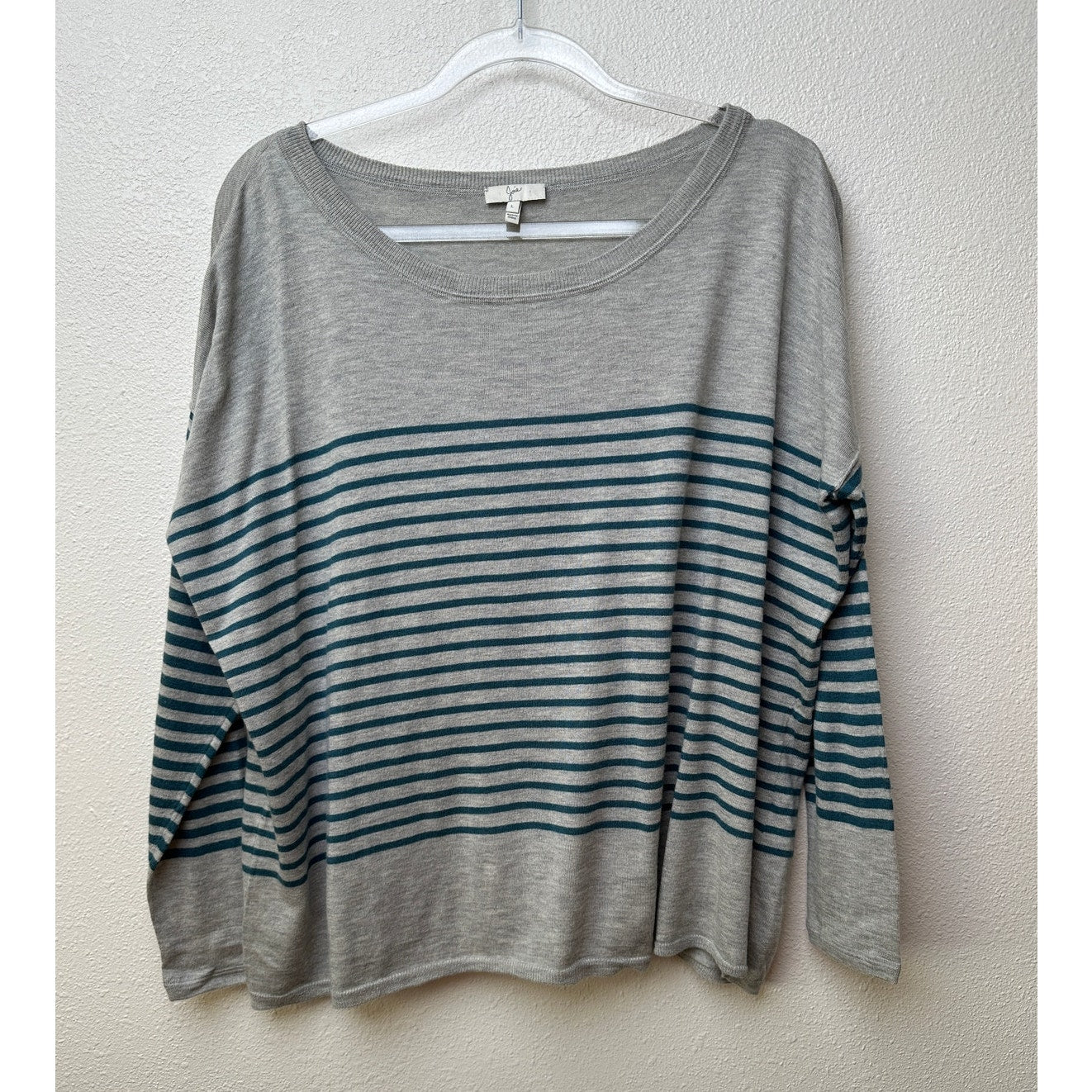 Joie Gray&Teal Striped Lightweight Sweater Top 3/4 Sleeve Boxy L