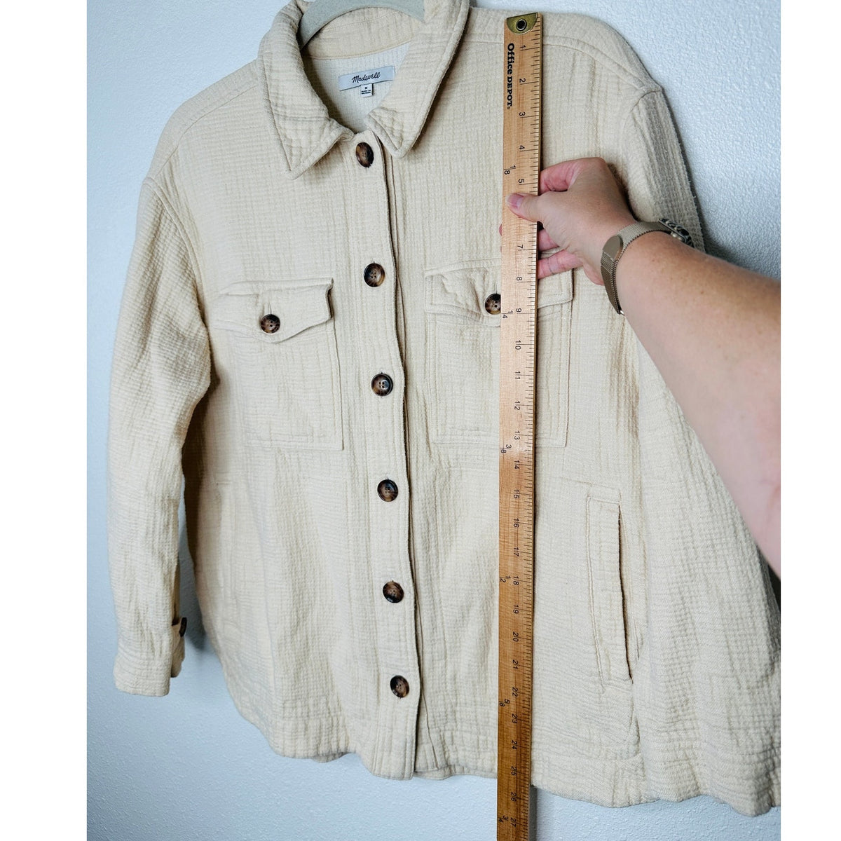 Madewell Oatmeal Long Sleeve Button Front Pocketed Waffle Pattern Shirt Jacket