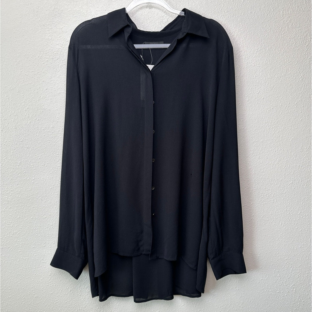 The Row Black Shirt Button Long Sleeve Collared L Semi Sheer