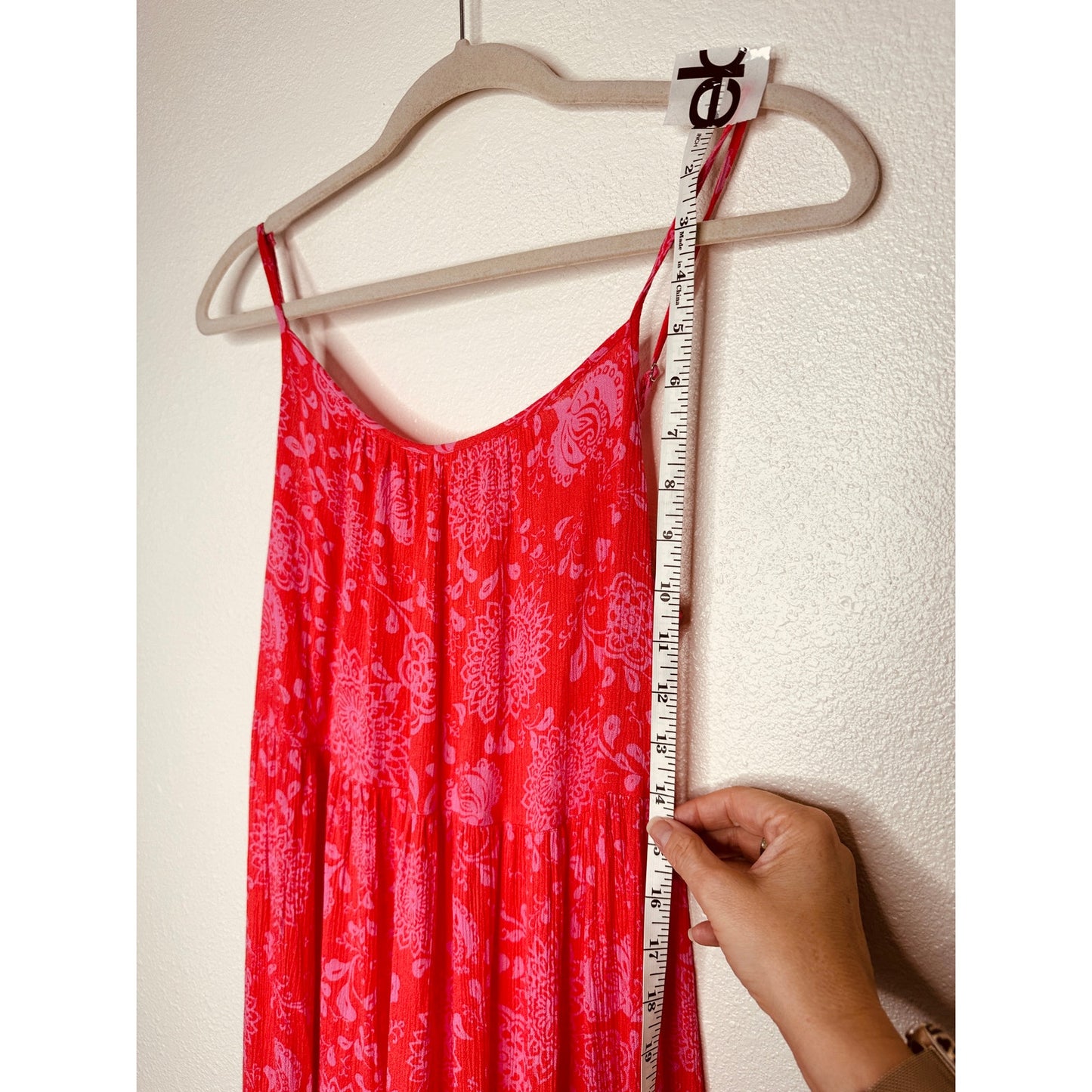 Lush Red & Pink Scoop Neck Open Tie Back Floral Print Boho Midi Sun dress S