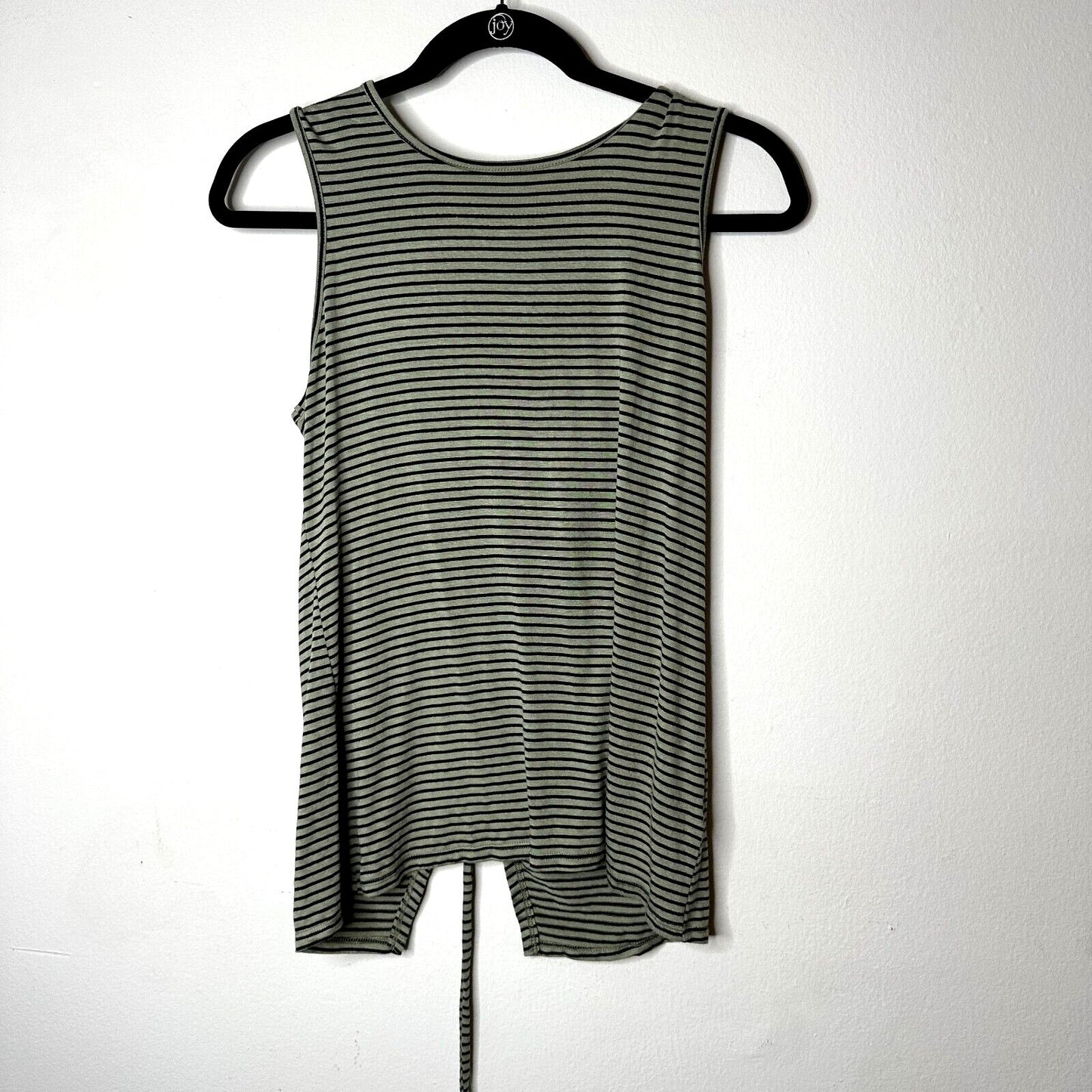 Peyton Jensen Olive & Black Strip Lace Up Back Crew Neck Sleeveless Tank Top XS