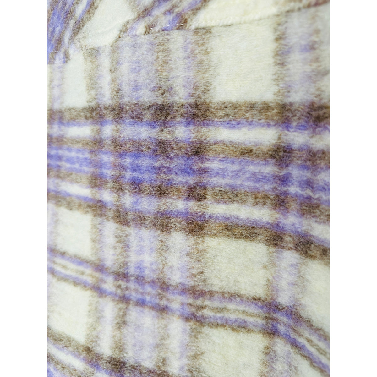 Zara Fuzzy Cream Purple Tan Plaid Front Button Pocket Crop Jacket Small