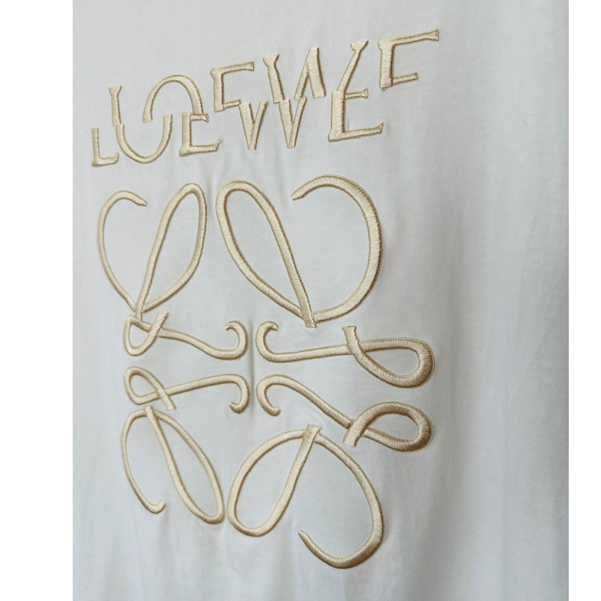 Loewe White Short Sleeve Cream Embroidered Logo Graphic Tee S