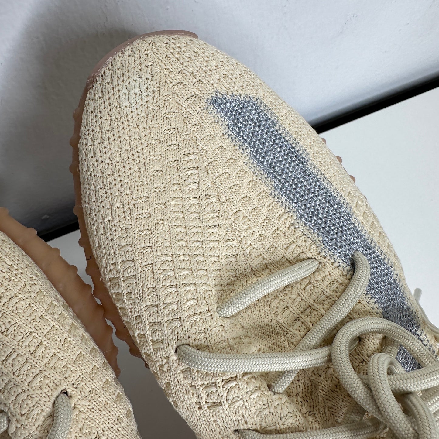 Yeezy x Adidas Boost 350 Tan & Blue Linen Fabric Sneakers Shoes 8.5